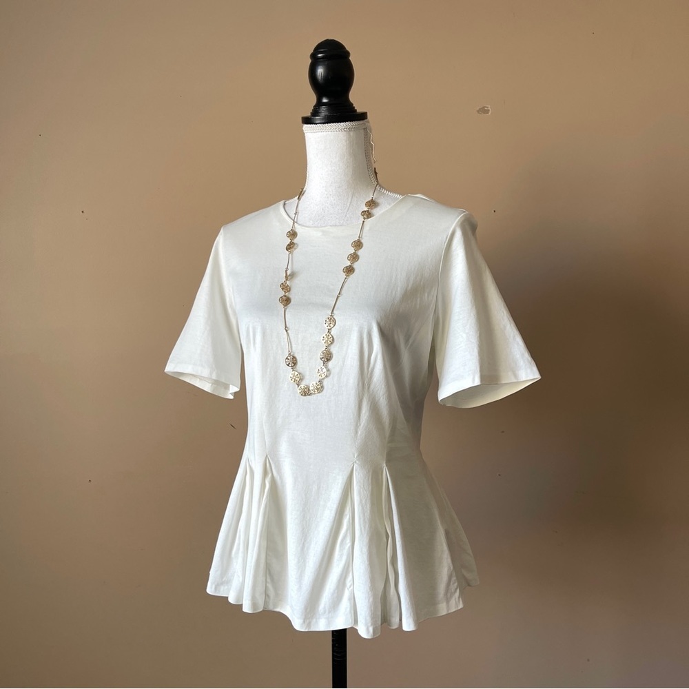 REBECCA TAYLOR | White Mixed Media Peplum Top Sz M - Picture 4 of 8